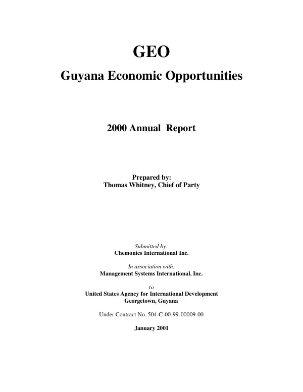 Guyana economic opportunities (GEO) : 2000 annual report, January 1, 2000-December 31, 2000