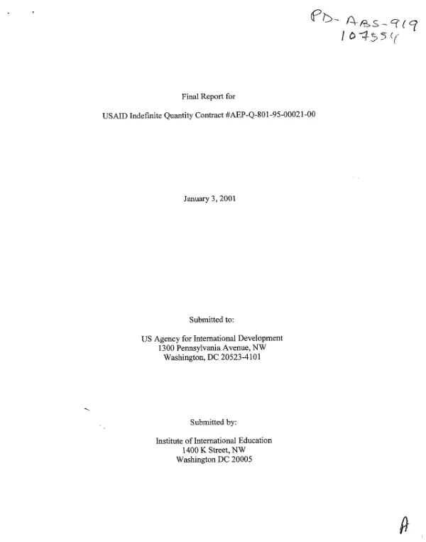 Final report for USAID indefinite quantity contract # AEP-Q-801-95-00021-00