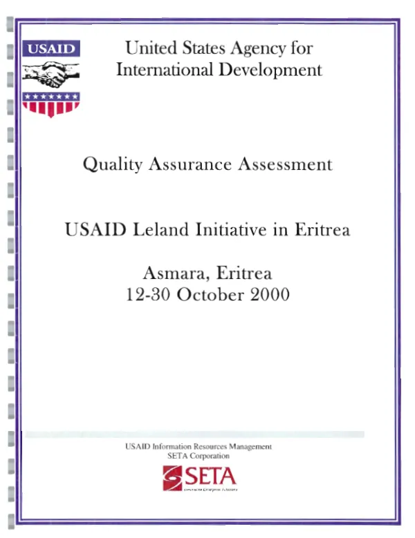Quality assurance assessment, USAID Leland initiative in Eritrea, Asmara, Eritrea, 12-30 October 2000