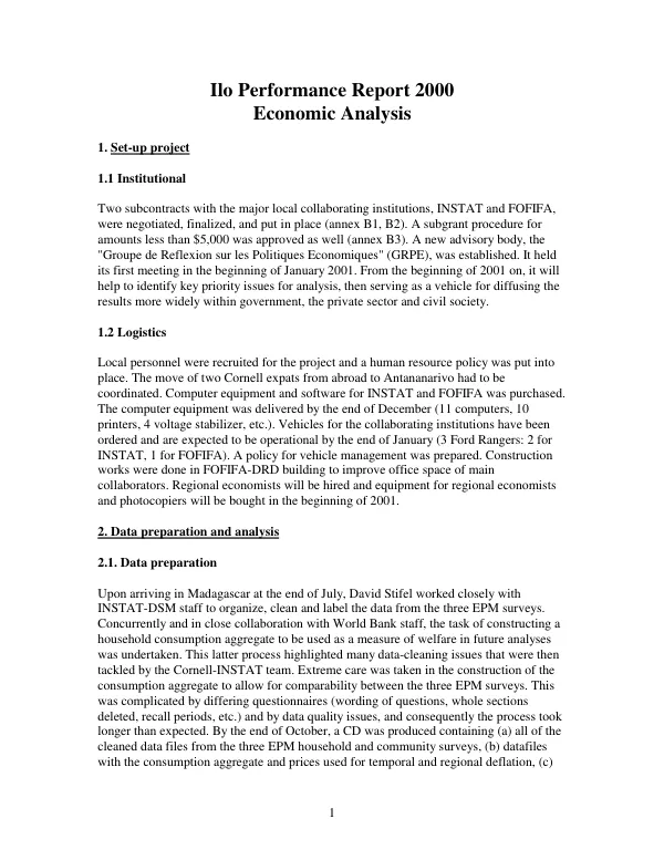 Ilo performance report 2000 : economic analysis
