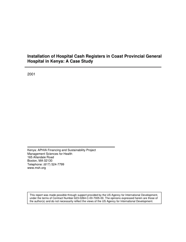 Installation of hospital cash registers in Coast Provincial General Hospital in Kenya : a case study