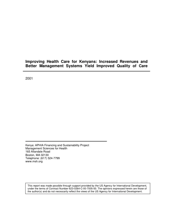 Improving health care for Kenyans : increased revenues and better management systems yield improved quality of care