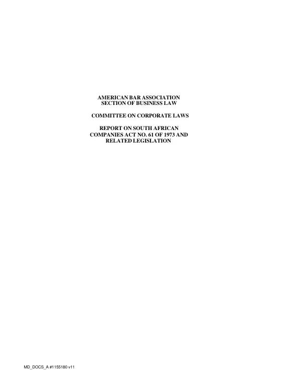 Report on South African Companies Act No. 61 of 1973 and related legislation