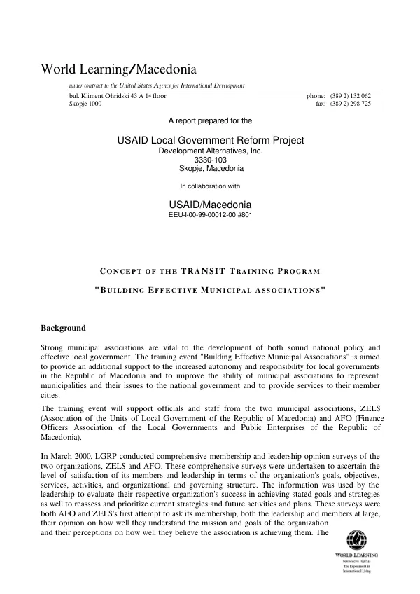 Concept of the TRANSIT training program : "building effective municipal associations"