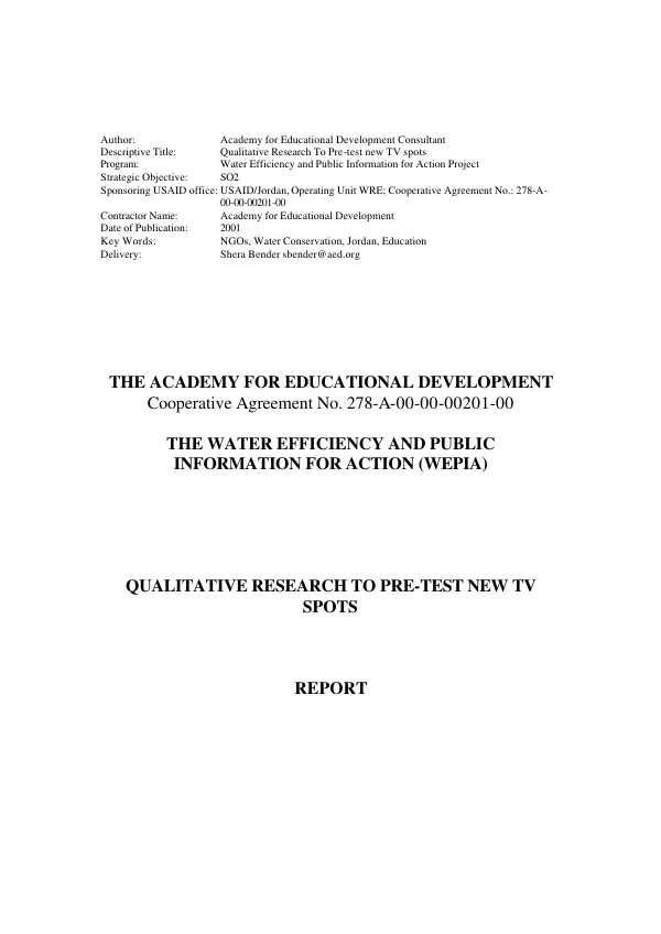 Qualitative research to pre-test new TV spots : report