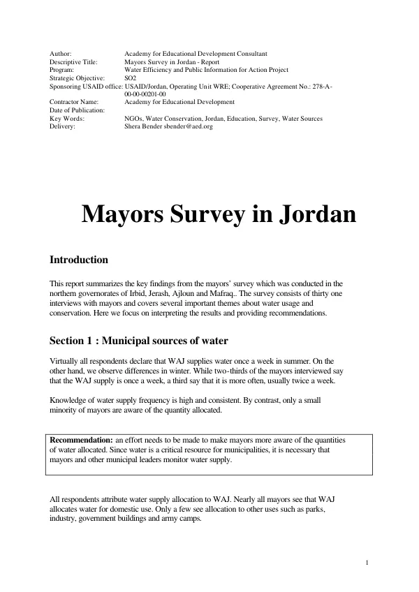 Mayors survey in Jordan