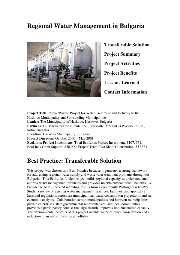 Regional water management in Bulgaria