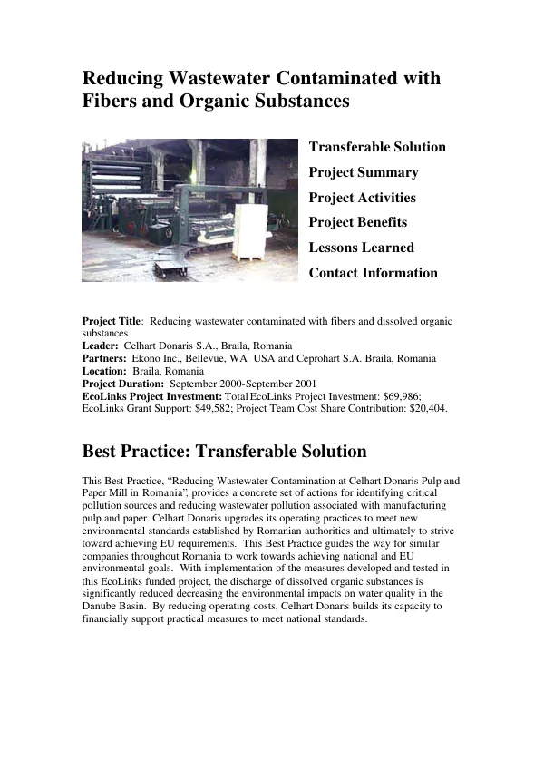 Reducing wastewater contaminated with fibers and organic substances [in Romania]