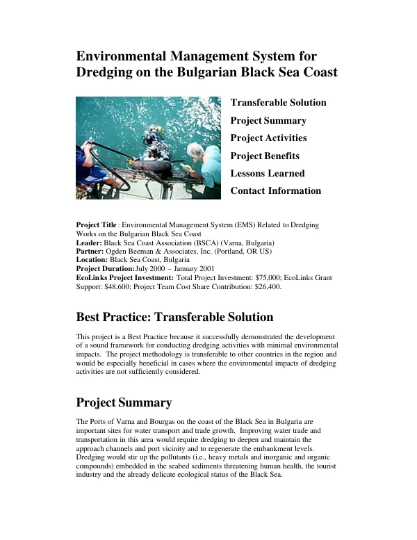 Environmental management system for dredging on the Bulgarian Black Sea coast