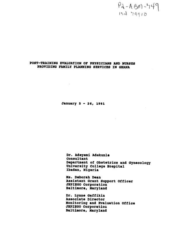 post-training evaluation of physicians and nurses providing family planning services in Ghana : January 5-26, 1991