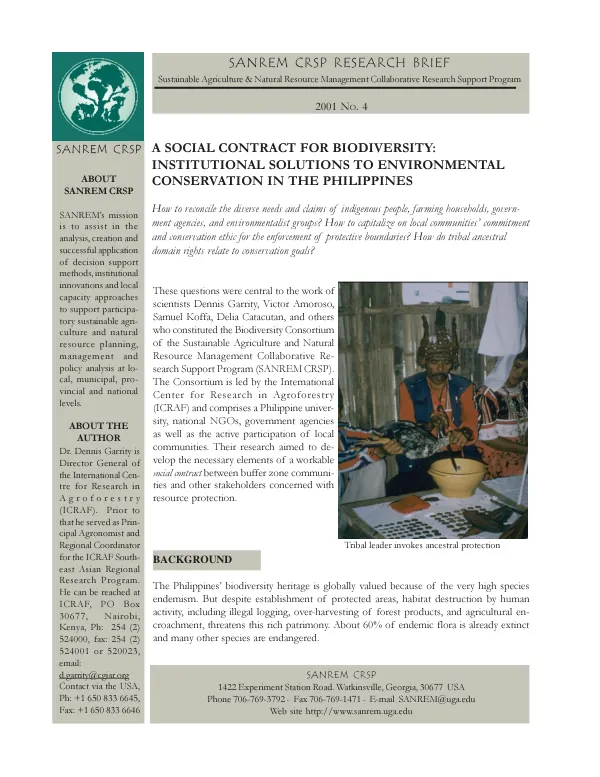 Social contract for biodiversity : institutional solutions to environmental conservation in the Philippines