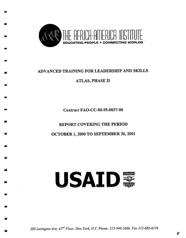 African training for leadership and advanced skills, ATLAS, phase II : contract FAO-CC-00-95-0037-00 [i.e. FAO-C-00-95-00037-00] -- report covering the period, October 1, 2000 to September 30, 2001