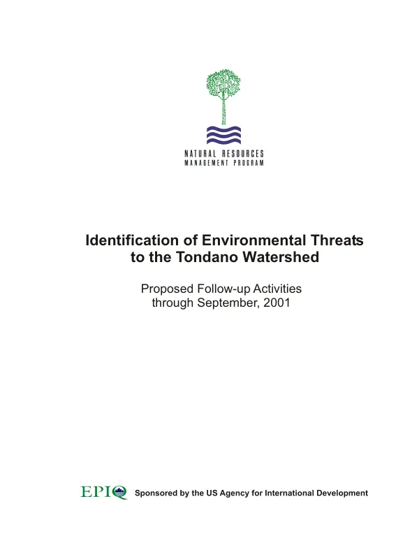 Identification of environmental threats to the Tondano Watershed[, Indonesia] : proposed follow-up activities through September 2001