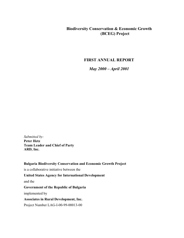 Biodiversity conservation & economic growth (BCEG) project : first annual report, May 2000-April 2001