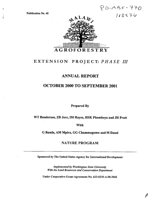 Malawi agroforestry extension (MAFE) project, phase III : annual report, October 2000 to September 2001 -- nature program