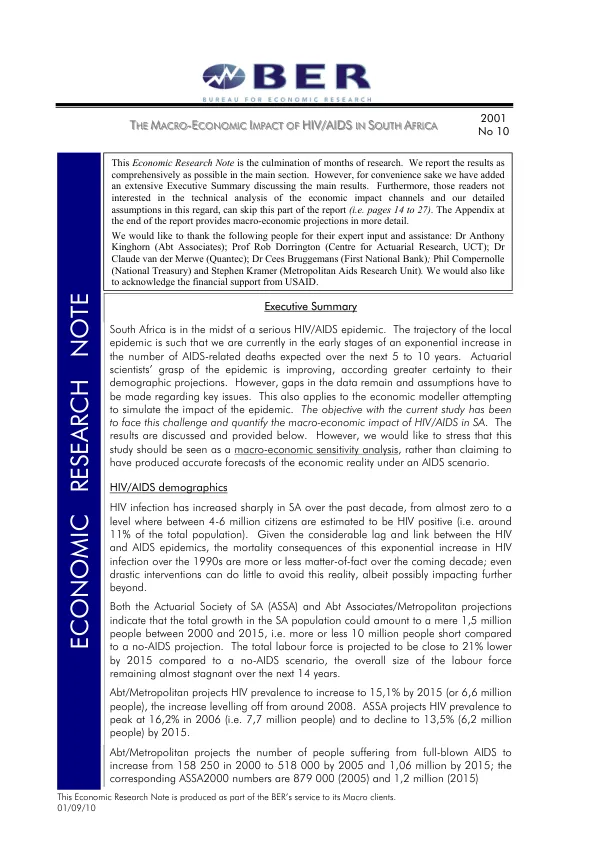 Macro-economic impact of HIV/AIDS in South Africa