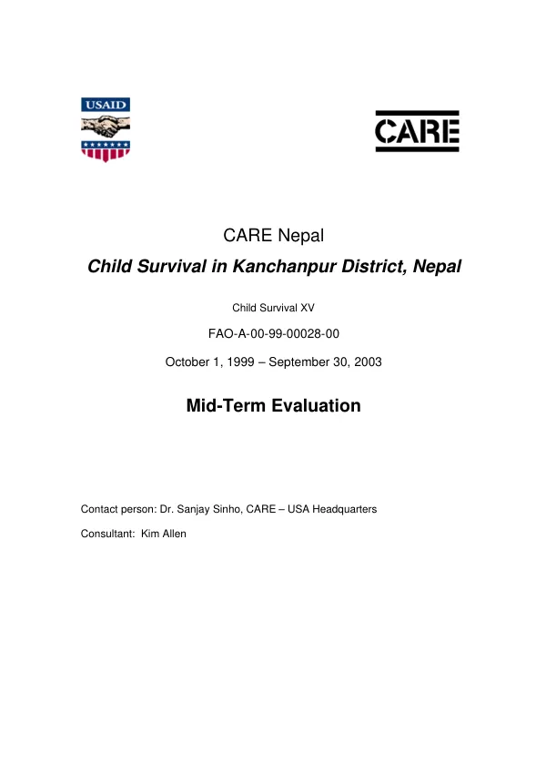 CARE Nepal : child survival in Kanchanpur District, Nepal -- child survival XV : FAO-A-00-99-00028-00 : October 1, 1999-September 30, 2003 -- mid-term evaluation