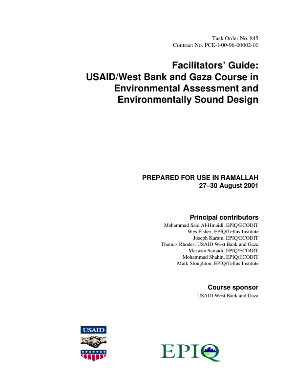 Facilitators" guide : USAID/West Bank and Gaza course in environmental assessment and environmentally sound design