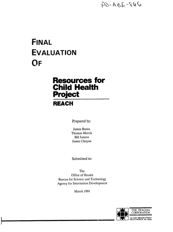 Final evaluation of REACH I (resources for child health project)