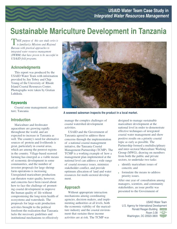 Sustainable mariculture development in Tanzania