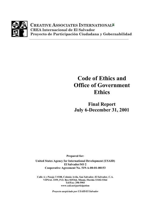 Code of ethics and office of government ethics : final report, July 6-December 31, 2001