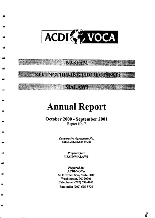 NASFAM [National Smallholder Farmers" Association of Malawi] strengthening project (NSP) : Malawi -- annual report, October 2000-September 2001