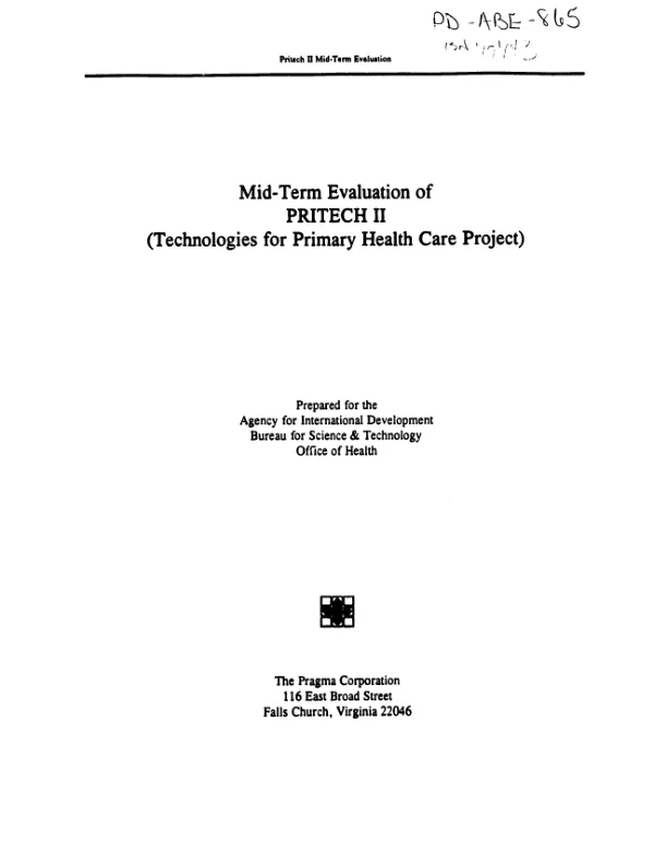Mid-term evaluation of PRITECH II (technologies for primary health care project)