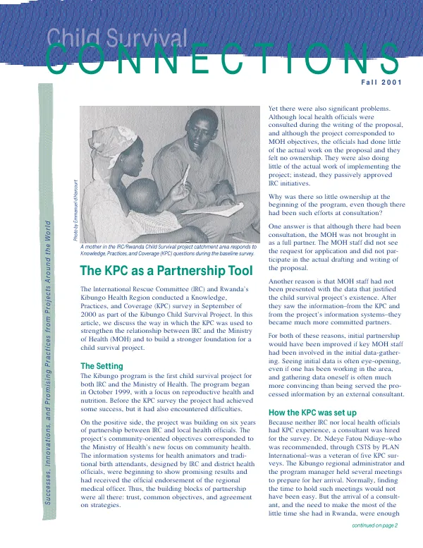 Child survival connections, fall 2001