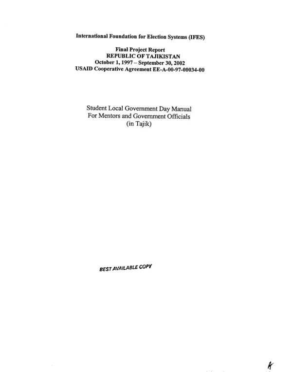 Student local government day manual for mentors and government officials (in Tajik)