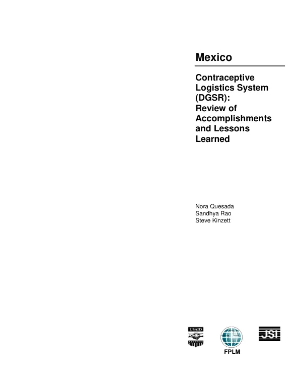 Mexico : contraceptive logistics system (DGSR) : review of accomplishments and lessons learned