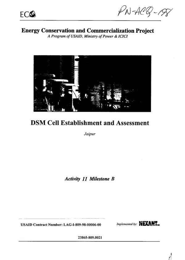 DSM [demand side management] cell establishment and assessment -- Jaipur