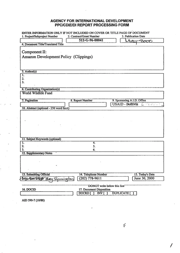 Component II : Amazon development policy -- clippings