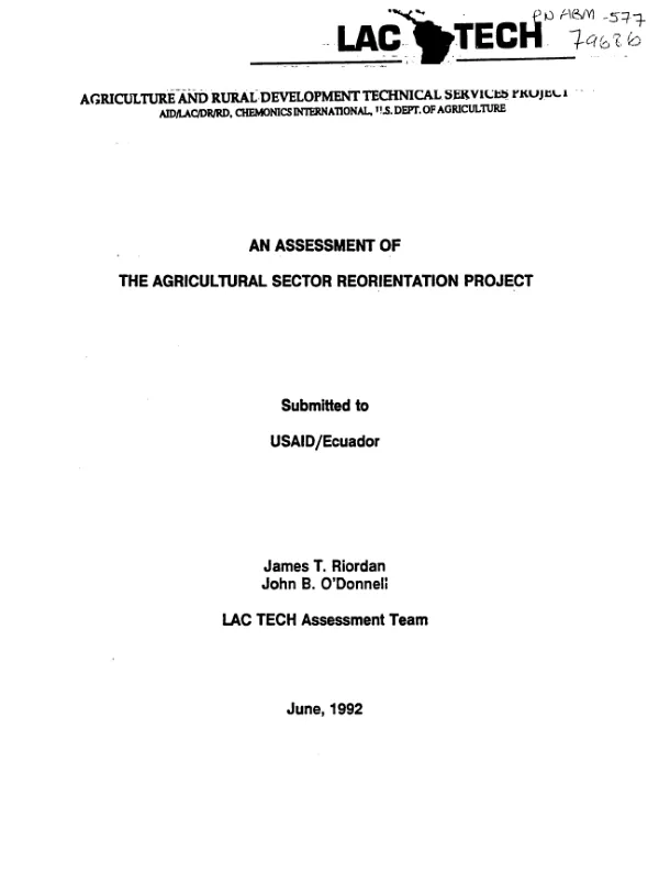Assessment of the agricultural sector reorientation project