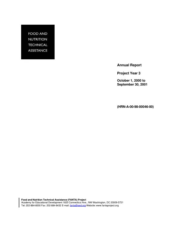 Food and nutrition technical assistance [FANTA] annual report : project year 3, October 1, 2000 to September 30, 2001