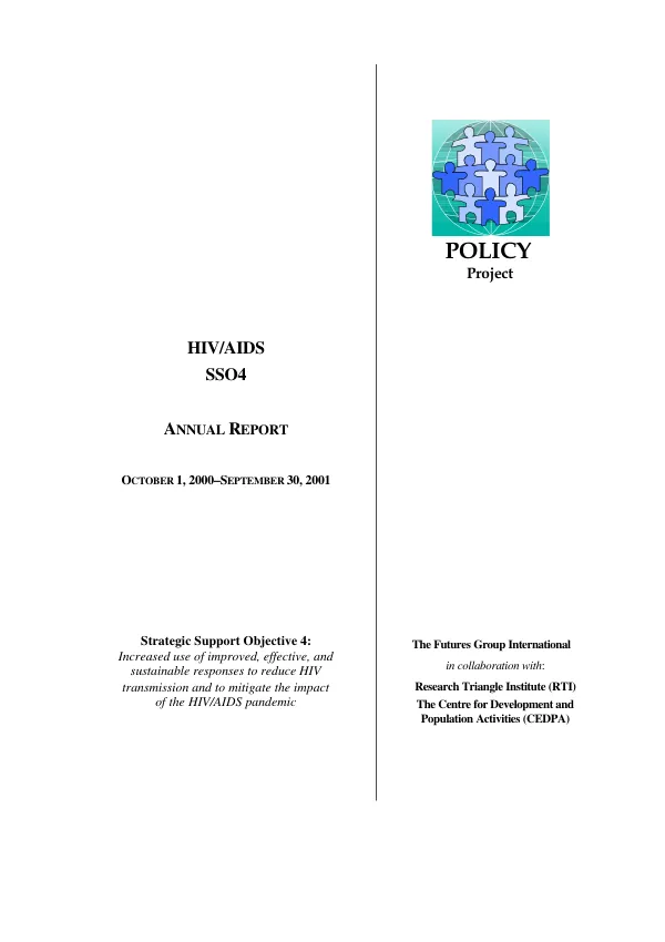 HIV/AIDS SS04 [strategic support objective] annual report, October 1, 2000-September 30, 2001