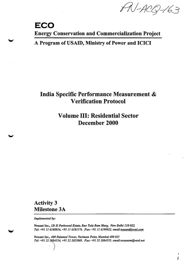 India specific performance measurement & verification protocol : volume III -- residential sector