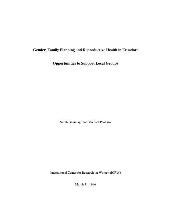 Gender, family planning and reproductive health in Ecuador : opportunities to support local groups