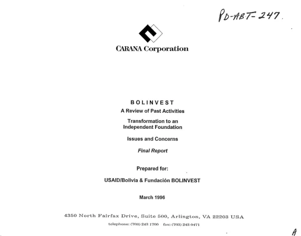 BOLINVEST : a review of past activities -- transformation to an independent foundation : issues and concerns, final report