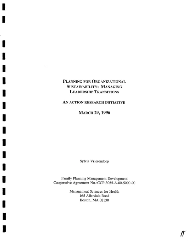 Planning for organizational sustainability : managing leadership transitions -- an action research initiative