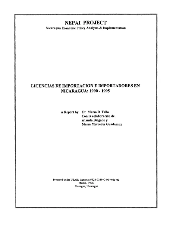 Licencias de importacion e importadores en Nicaragua, 1990-1995
