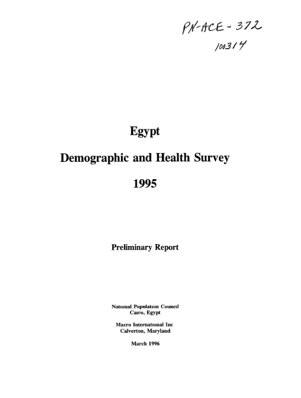 Egypt : demographic and health survey, 1995 -- preliminary report