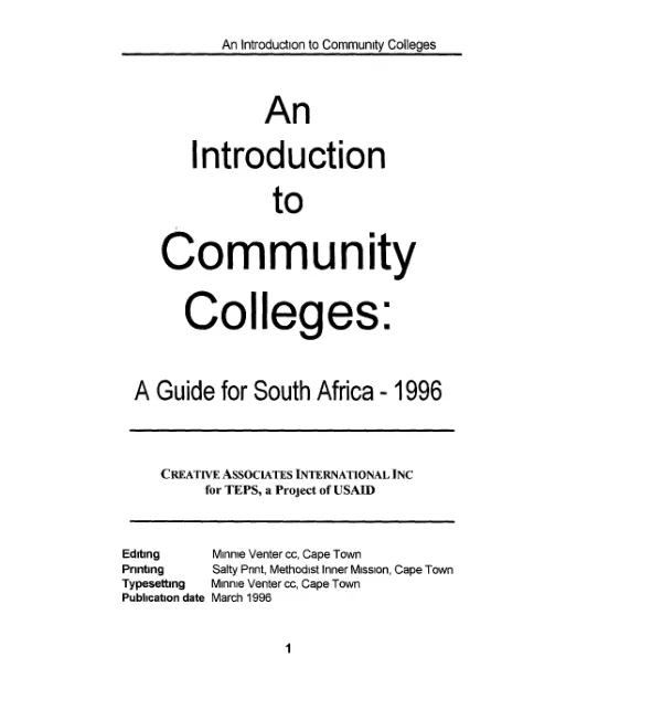 An introduction to community colleges : a guide for South Africa - 1996