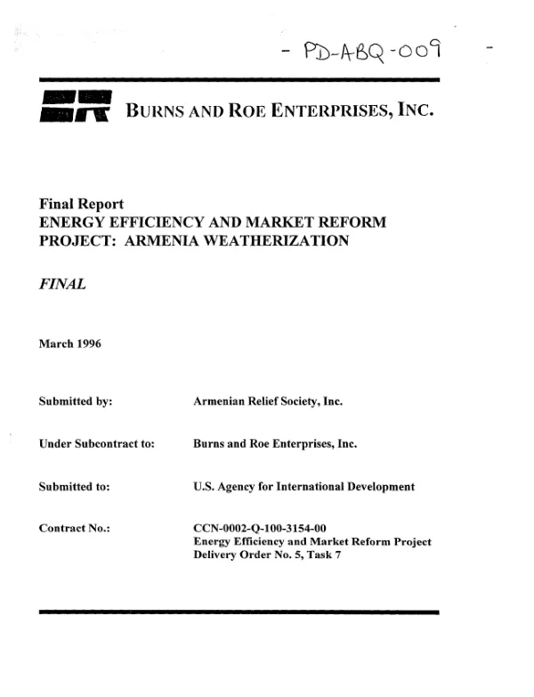 Final report -- energy efficiency and market reform project : Armenia weatherization