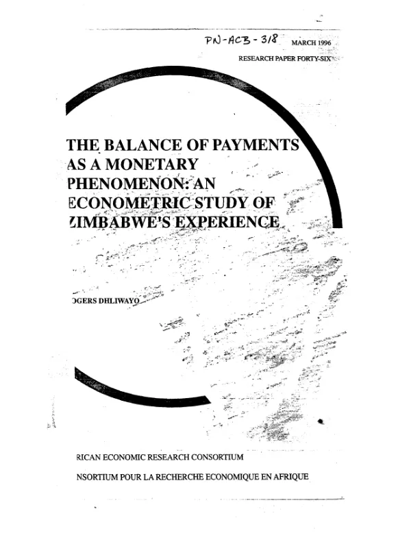 Balance of payments as a monetary phenomenon : an econometric study of Zimbabwe"s experience