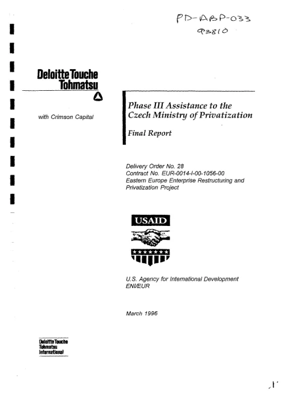 Phase III assistance to the Czech Ministry of Privatization : final report
