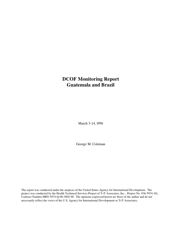 DCOF [Displaced Children and Orphans Fund] monitoring report : Guatemala and Brazil