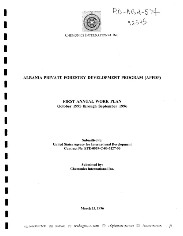 Albania private forestry development program (APFDP) : first annual work plan -- October 1995 through September 1996
