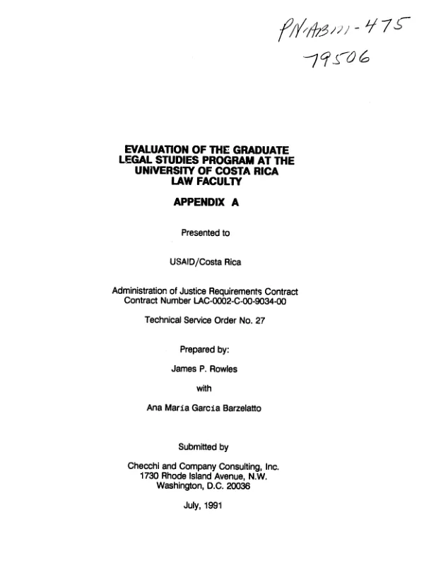 Evaluation of the graduate legal studies program at the University of Costa Rica, Law Faculty : appendix A