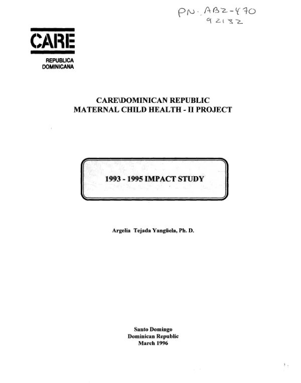 CARE/Dominican Republic : maternal child health II project -- 1993-1994 impact study