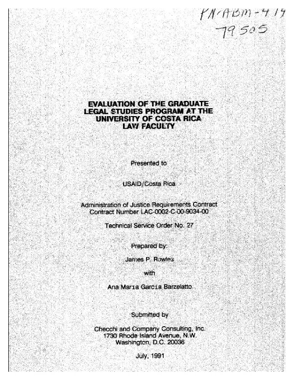 Evaluation of the graduate legal studies program at the University of Costa Rica, Law Faculty